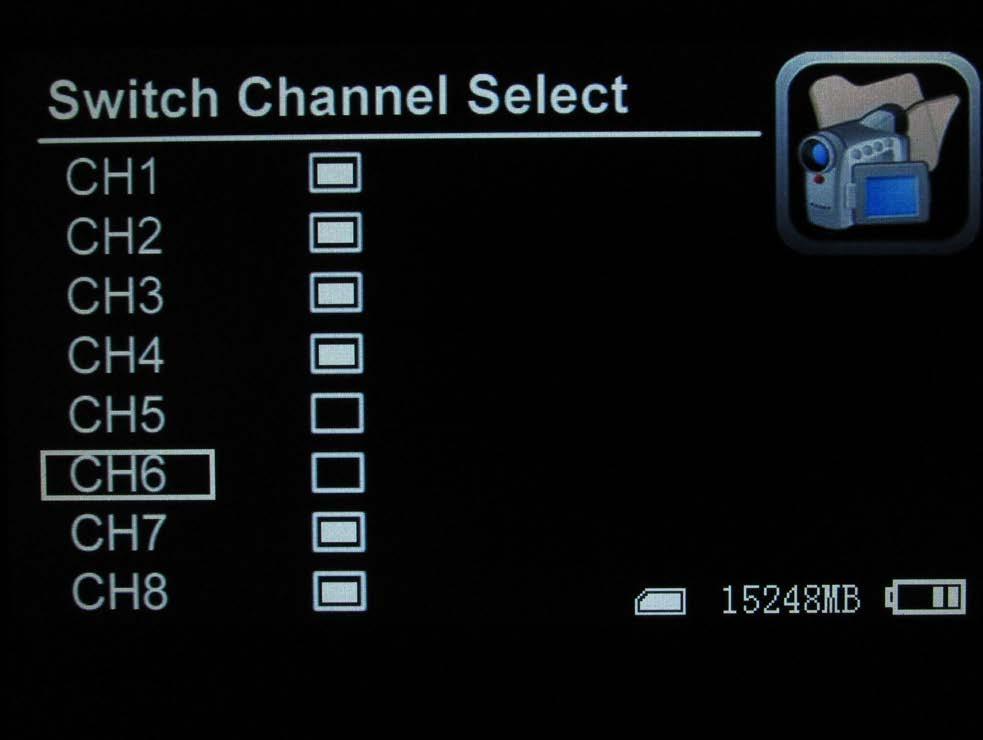 CHANNEL SWITCH SELECT In this example, all channels are ON and available. In this example, channels 5 and 6 have been turned OFF and are not available.