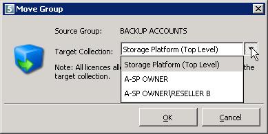 Moving Groups You can move Backup Groups between Collections. Note: All licences allocated to the Group will be moved to the target Collection. To move a Backup Group: 1.