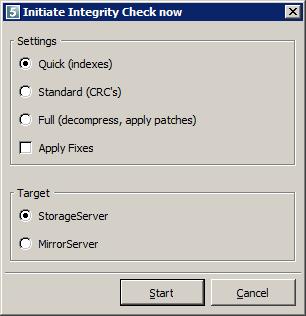 Initiating/Scheduling Integrity Checks You can do an Integrity Check on a specific Backup Account, which is useful if you suspect that the data may be corrupt on the Storage Platform.