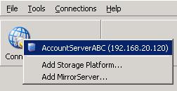 For more information on user permissions, see Chapter 9, User Access Management. To connect to an AccountServer or MirrorServer already added to the SP Console: 1.