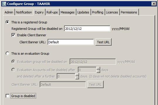 Expiry tab Use this tab to specify whether the Backup Group is registered or being used for evaluation purposes.