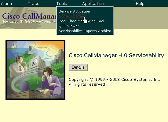 Select Application > Cisco CallManager Serviceability in your Cisco CallManager