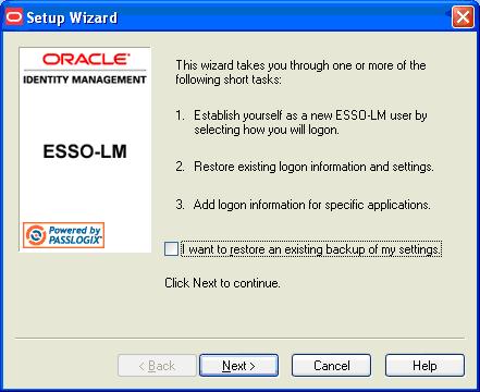 ESSO-AM Installation and Setup Guide First Time Use Scenarios In the setup phase, the user will go through the normal ESSO-LM First Time Use (FTU) wizard until the Select Primary Logon Method dialog
