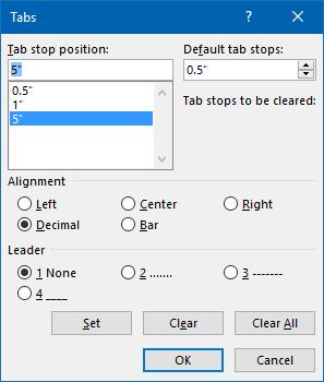 Tabs dialog box 7. Close the dialog box with the [_OK_] button. Your tasks 1. Finish typing the order.