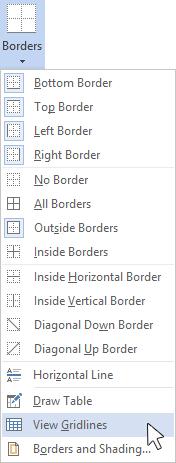 20.7 Gridlines and borders Gridlines In order to be able to recognize the individual cells better while creating a table, Word can frame the cells with small dotted gridlines.