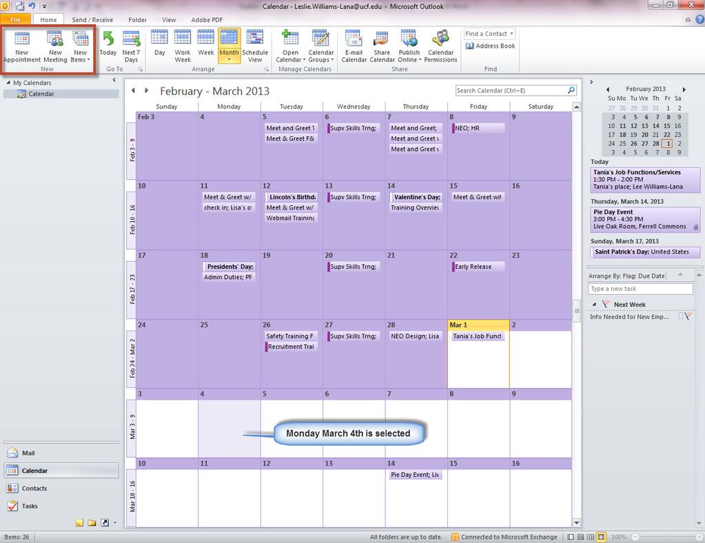 Create an Appointment When you create an appointment, only you can see it on your calendar (unless you have allowed others to view the full details of your calendar). 1.
