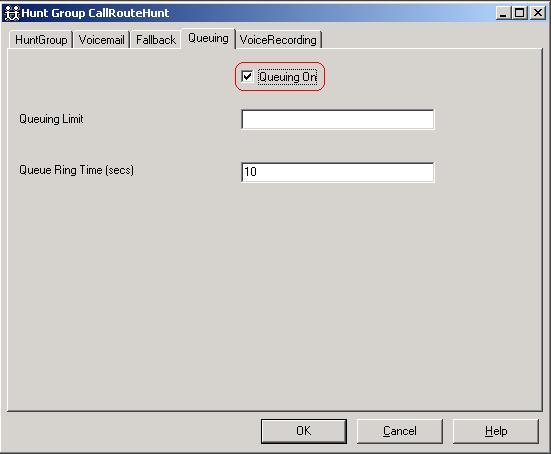 20. In the Queuing tab of the Hunt Group window, check Queuing On and click OK. Select Inbound Call Route 21.