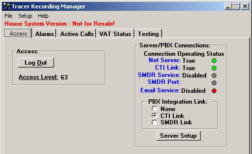 Tracer Recording Manager (Access tab): The Net Server