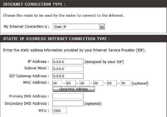 Enter the <IP Address>, <Subnet Mask> and <ISP Gateway Address> allocated by your ISP. 10.