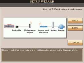 5 Press the [D] button to select Wireless LAN using Wireless Game Adaptor, then press the [G] button to proceed to NEXT.