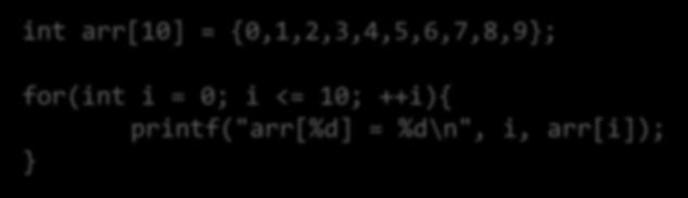 print garbage Or crash Python would generate a run-time error int arr[10] =