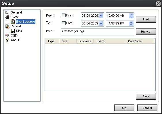 9-6-2-2. Archiving Event Log: Event log can be searched from selected time. 9-6-3. Record 9-6-3-1.