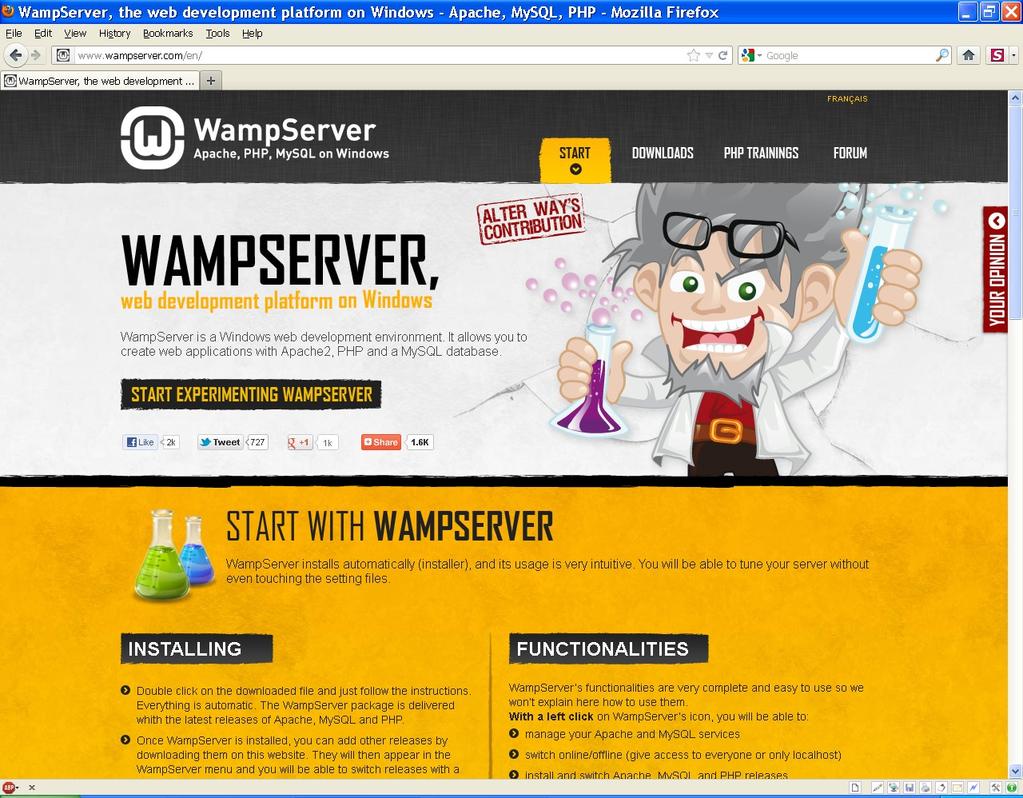 Membina Laman Web Menggunakan Joomla! 2.2 Pakej Perisian WAMP Rajah 9 Perisian WampServer Pakej WAMP boleh dimuat-turun daripada laman web rasmi di http://www.wampserver.