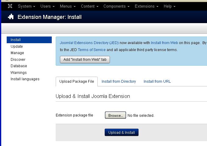 A B C Rajah 41 Paparan Pengurus Extensions Pengurus Extensions akan membantu dalam menguruskan komponen Joomla!