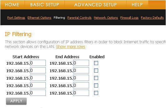 Filtering The Filtering function of the V-Portal allows you to block specific users on your LAN from accessing the Internet and also set up filters to block Internet traffic from accessing your