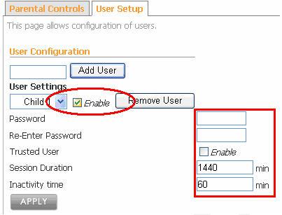 Click on the Enable checkbox next to the User name in the User Settings drop down list.