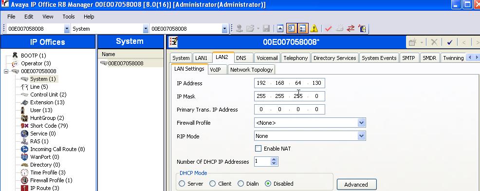 Select the LAN2 VoIP tab as shown in the following screen and verify/enter the following: H323 Gatekeeper Enable and SIP Registrar Enable: These boxes are unchecked since IP telephones will not be