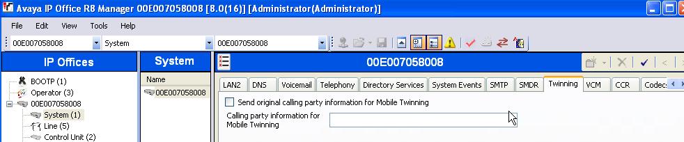 With this configuration, and related configuration of Diversion Header on the SIP Line (Section 5.4), the true identity of a PSTN caller can be presented to the twinning destination (e.g., a user s mobile phone) when a call is twinned out via the AT&T Business in a Box over IP Flexible Reach service.