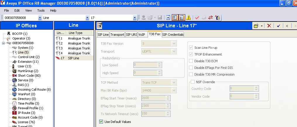 4. SIP Line - T38 Fax Note - The settings on this tab are only accessible if Re-invite Supported and a Fax Transport Support option are selected on the VoIP tab (Section 5.4.3).