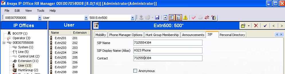 The following screen shows the Mobility tab for User Extn500 (use the arrow buttons in the upper right corner to navigate to the Mobility tab).
