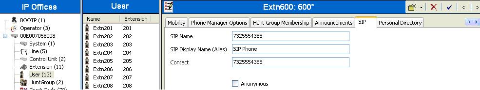 a SIP Name and Contact specifying the user s associated AT&T DNIS number (e.g., 7325554385).