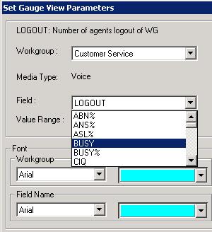 Setting Other Data Displays In addition to the basic row views, you can configure four other views: Gauge Shows the real time status of a single data value in a dial format.