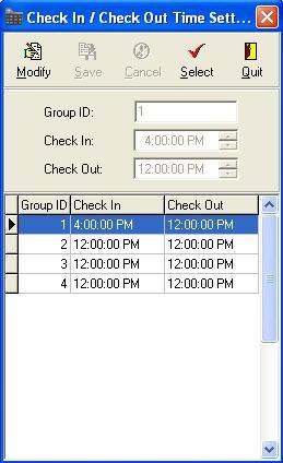 6. Click on Select Check In/Out Time to change access times. You can create up to 4 pre-determined check-in/out times.