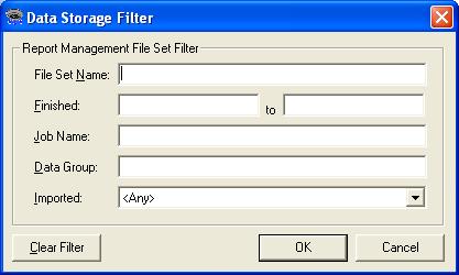 Chapter 4 Entity Administration Filtering the Report Management File Set List When thousands of file sets exist, you can filter the list to only display file sets meeting your specified criteria.