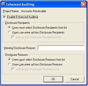 Chapter 5 Project Administration 2. Click the General Settings icon. The Enhanced Auditing dialog box appears. Enhanced Auditing 3. Select Enable Enhanced Auditing.
