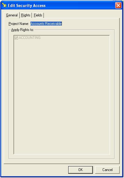 Chapter 5 Project Administration Editing Existing Security Access Rights To edit existing security access rights: 1. In the Security Access screen, select the appropriate user or group.