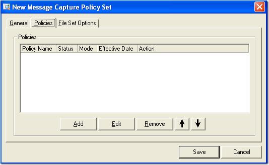 Chapter 7 Message Capture Policy Set Name This setting specifies the unique name of the policy set. Comments Comments include descriptive information pertaining to the policy set.