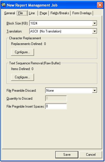 Chapter 9 Report Management File Settings File settings allow you to configure the block size, translation type, character replacement, text sequence removal, and other related settings.