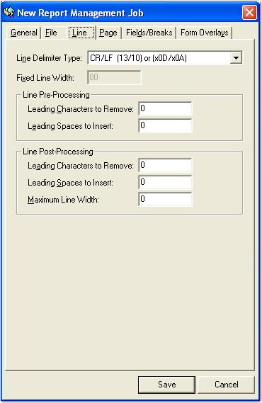 Chapter 9 Report Management Line Settings Line settings allow you to configure the line delimiter type and line pre- and