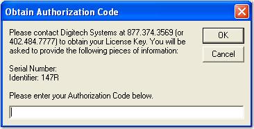 If you do not have access to the internet, click the Phone Authorization button. The Obtain Authorization Code screen appears. Obtain Authorization Code 5.