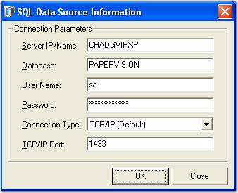 Chapter 3 Entity Configuration 3. To configure the database settings, click the Configure button. The SQL Data Source Information dialog box appears. SQL Data Source Information 4.