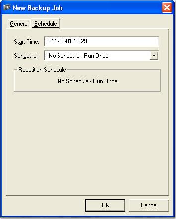 Chapter 4 Entity Administration 8. Select the Schedule tab. The New Backup Job Schedule screen appears. New Backup Job Schedule 9. Provide the Start Time of the backup job. 10.