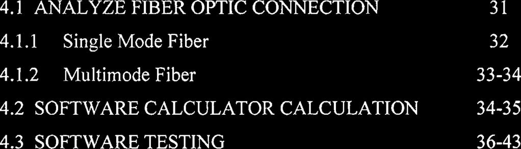 1.2 Multimode Fiber 33-34 4.2 SOFTWARE CALCULATOR CALCULATION 34-35 4.