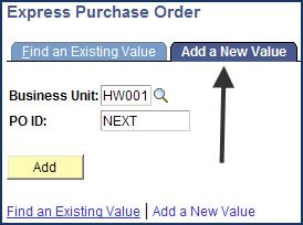 Add/Update PO s The Express Purchase Order page