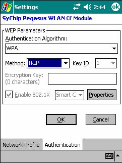 7 Figure 6 Authentication tab o Authentication Algorithm - Five options, only configurable when WEP Method is enabled. 1. WECA Compliant (always use Open) - Should match AP's setting for "Open." 2.