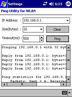 3 Figure 3 Ping window IP Address: Enter an IP address to ping. Size (Bytes): Choose from pull down menu from 32 to 8192 with 32 as the default.