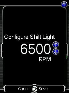 Imperial This unit scheme uses imperial units: F, mph, PSI, AFR Configure Shift Light Press [OK] and using the [Up] and [Down] buttons, set the RPM to the desired level to have the shift light flash.