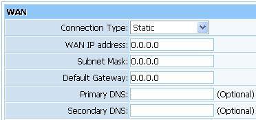 3.3.3. Static Figure 3-17 This item should only be used when users use a static IP address to access Internet, you should input your WAN IP address, subnet mask, default gateway and DNS server
