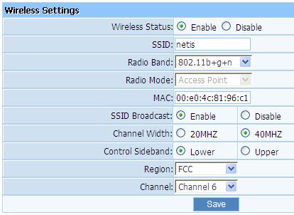 sideband, Region and Channel several basic configuration items.