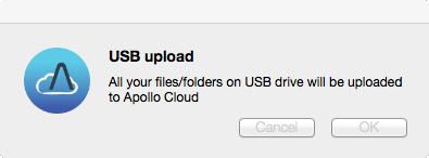 Using the Apollo Utility for Mac and Windows Uploading content from a USB storage device To save data on a USB storage drive to the Apollo, you need to use the Apollo Utility.