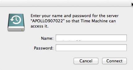 Use this to get access to Apollo for the Time Machine backup. Get User ID (Name) for Time Machine configuration 6.