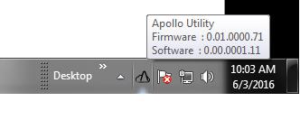 For Windows, an Apollo icon appears in the System Tray, and in Mac the Apollo icon appear in the Dock, as well as in the menu bar (on the top of the