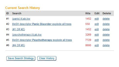 4. Combining keywords When you have combined your two psychotherapy searches together by typing in #4 or #5, you are now ready to combine the panic disorder results with