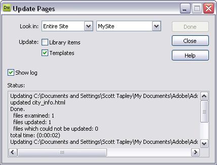 It lists the regions in the documents based on the template that no longer exist in the template.