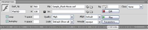 Figure 3 Object Tag Accessibility Attributes dialog box To set play options: Figure 4 Flash content placeholder To determine how the movie plays when the page loads, you set options in the Property