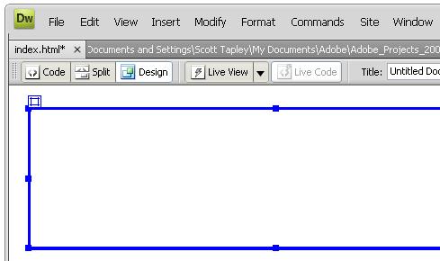 To create the div that will define this area on your page, drag a rectangle in the Dreamweaver document. When the rectangle matches the page area s size on your storyboard, release the mouse button.